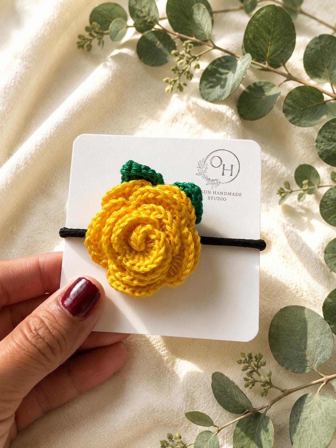 Crochet Rose Hair Tie, Floral Ponytail Holder, Handmade Flower Hair Accessory, Single or Set __etsy:8136757539
