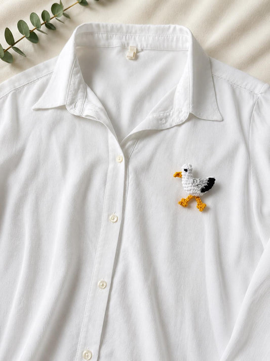Crochet Seagull Brooch, 3D Stuffed Seaside Bird Pin, Coastal Accessory __etsy:8085653642