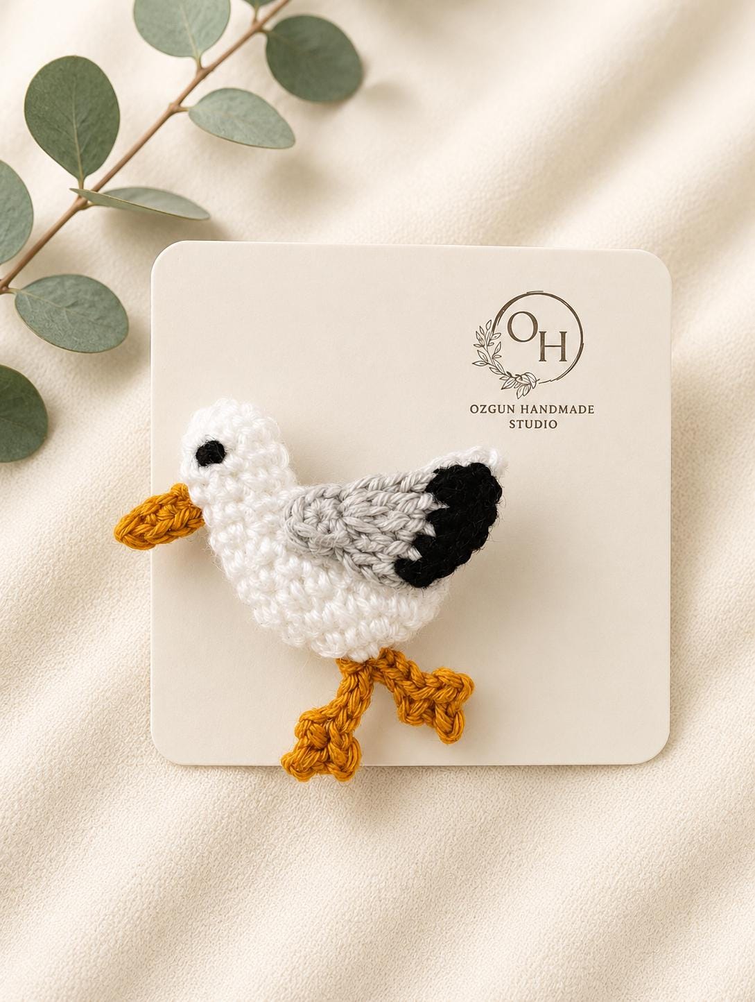 Crochet Seagull Brooch, 3D Stuffed Seaside Bird Pin, Coastal Accessory __etsy:8088269492
