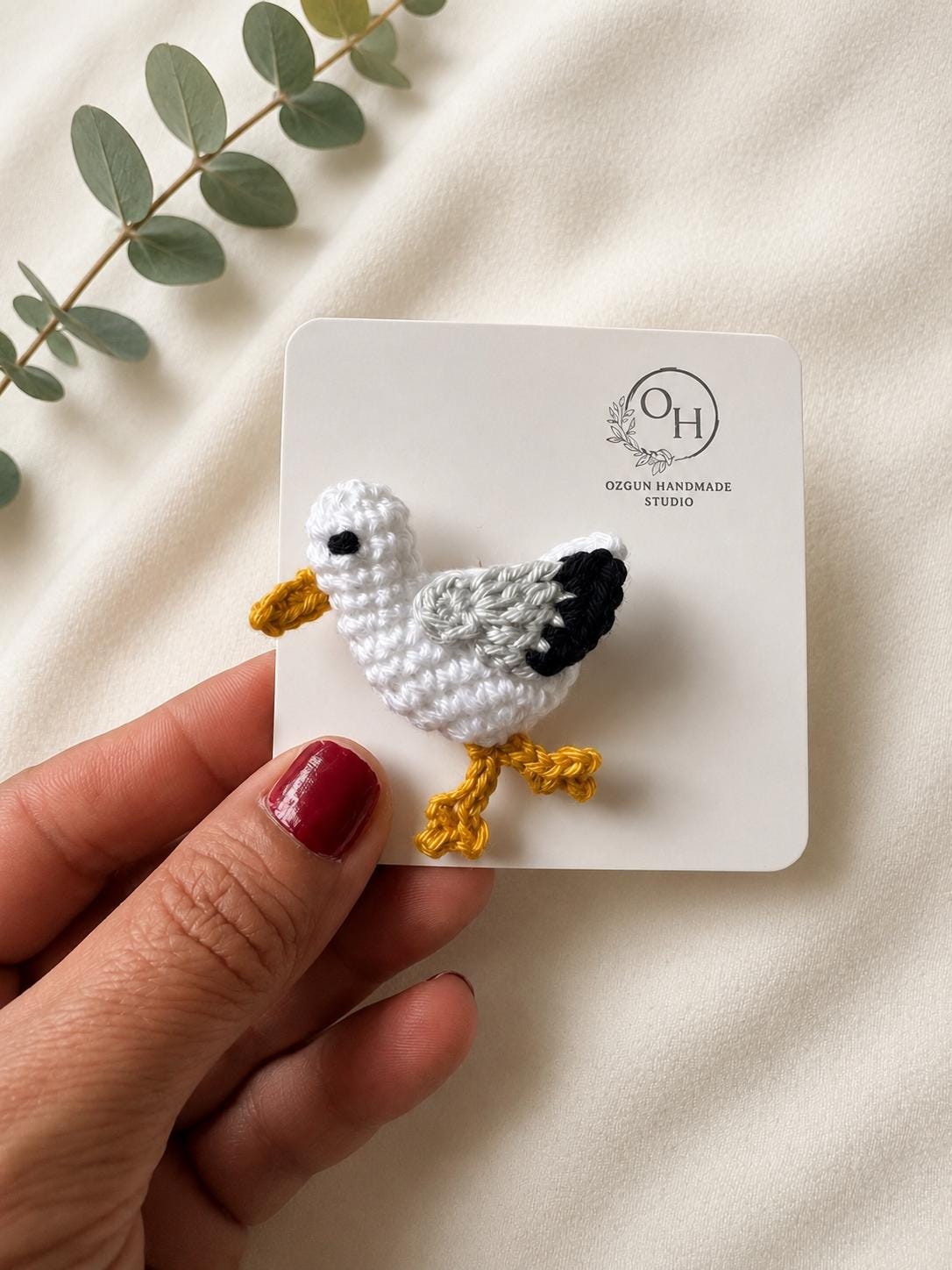 Crochet Seagull Brooch, 3D Stuffed Seaside Bird Pin, Coastal Accessory __etsy:8085563146