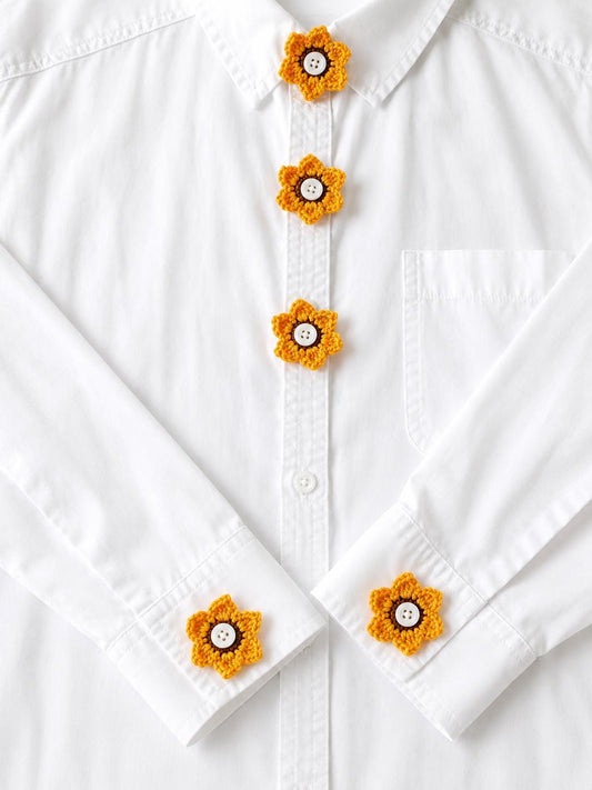 Crochet Sunflower Button Covers, No-Sew Removable Floral Shirt Accessory __etsy:8093777742