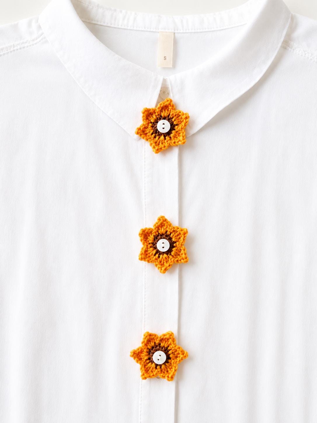 Crochet Sunflower Button Covers, No-Sew Removable Floral Shirt Accessory __etsy:8093777976