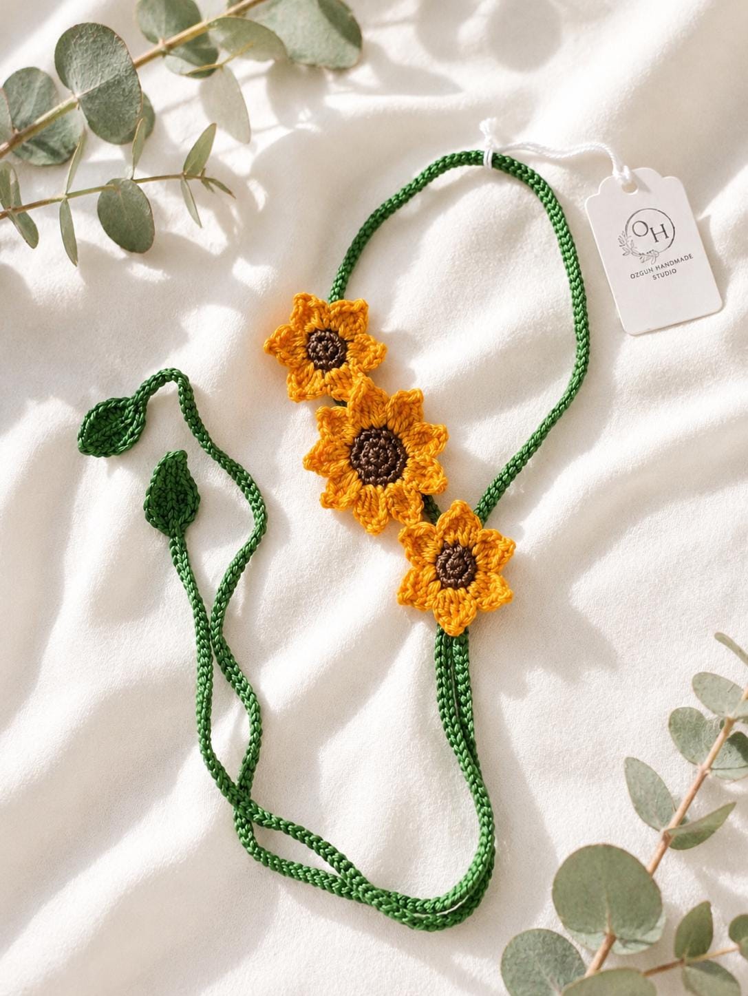 Crochet Sunflower Choker Tie, Floral Neck Accessory, Boho Cotton Yarn Styling __etsy:8093176494
