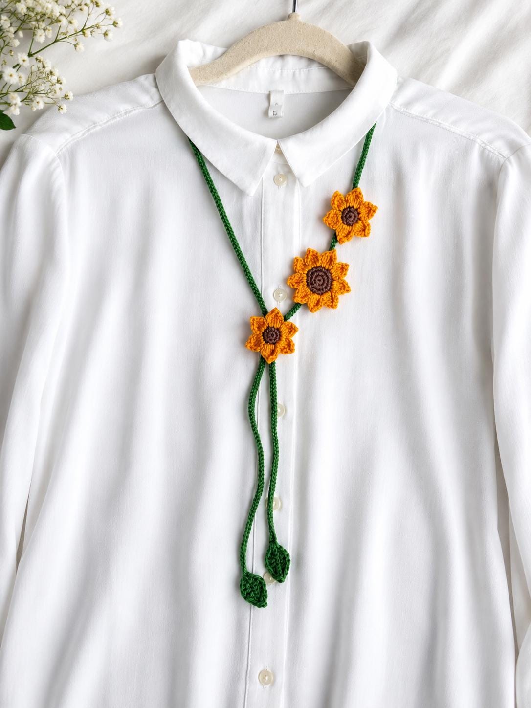 Crochet Sunflower Choker Tie, Floral Neck Accessory, Boho Cotton Yarn Styling __etsy:8141083645