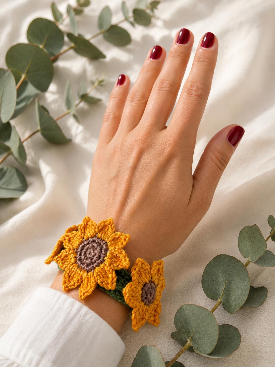 Crochet Sunflower Choker Tie, Floral Neck Accessory, Boho Cotton Yarn Styling __etsy:8093176402