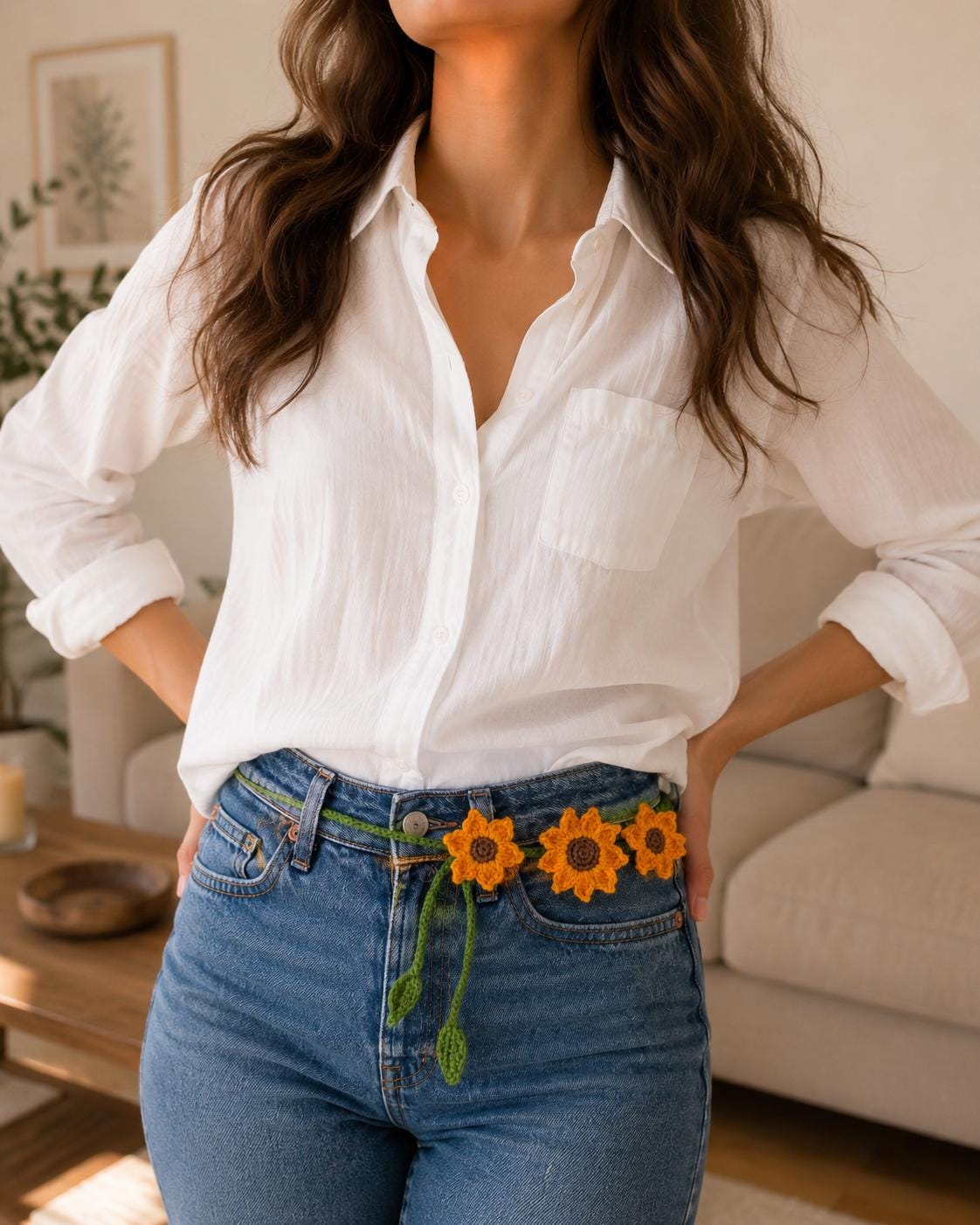 Crochet Sunflower Choker Tie, Floral Neck Accessory, Boho Cotton Yarn Styling __etsy:8097288934