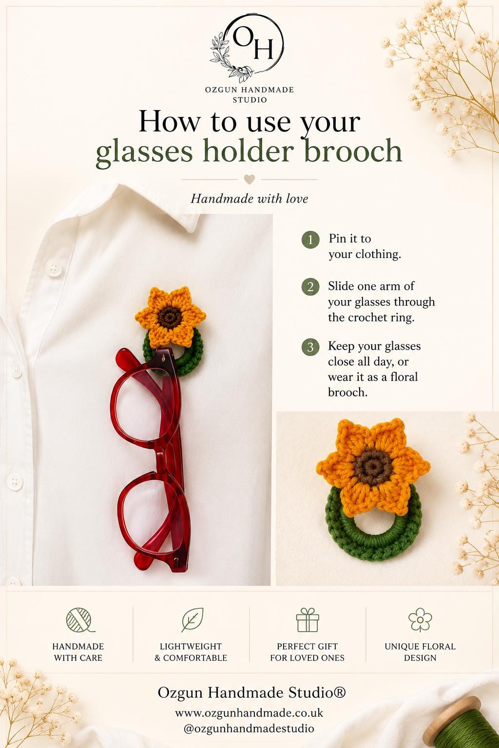 Crochet Sunflower Earrings, Sterling Silver Hooks, Handmade Floral Jewellery, Brooch Set Option __etsy:8119948953