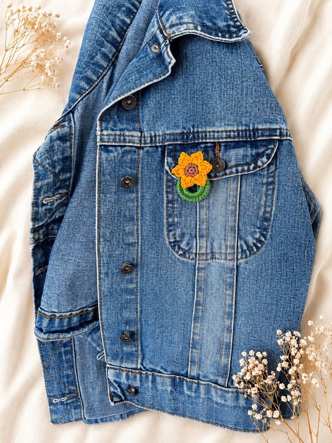 Crochet Sunflower Earrings, Sterling Silver Hooks, Handmade Floral Jewellery, Brooch Set Option __etsy:8119967247