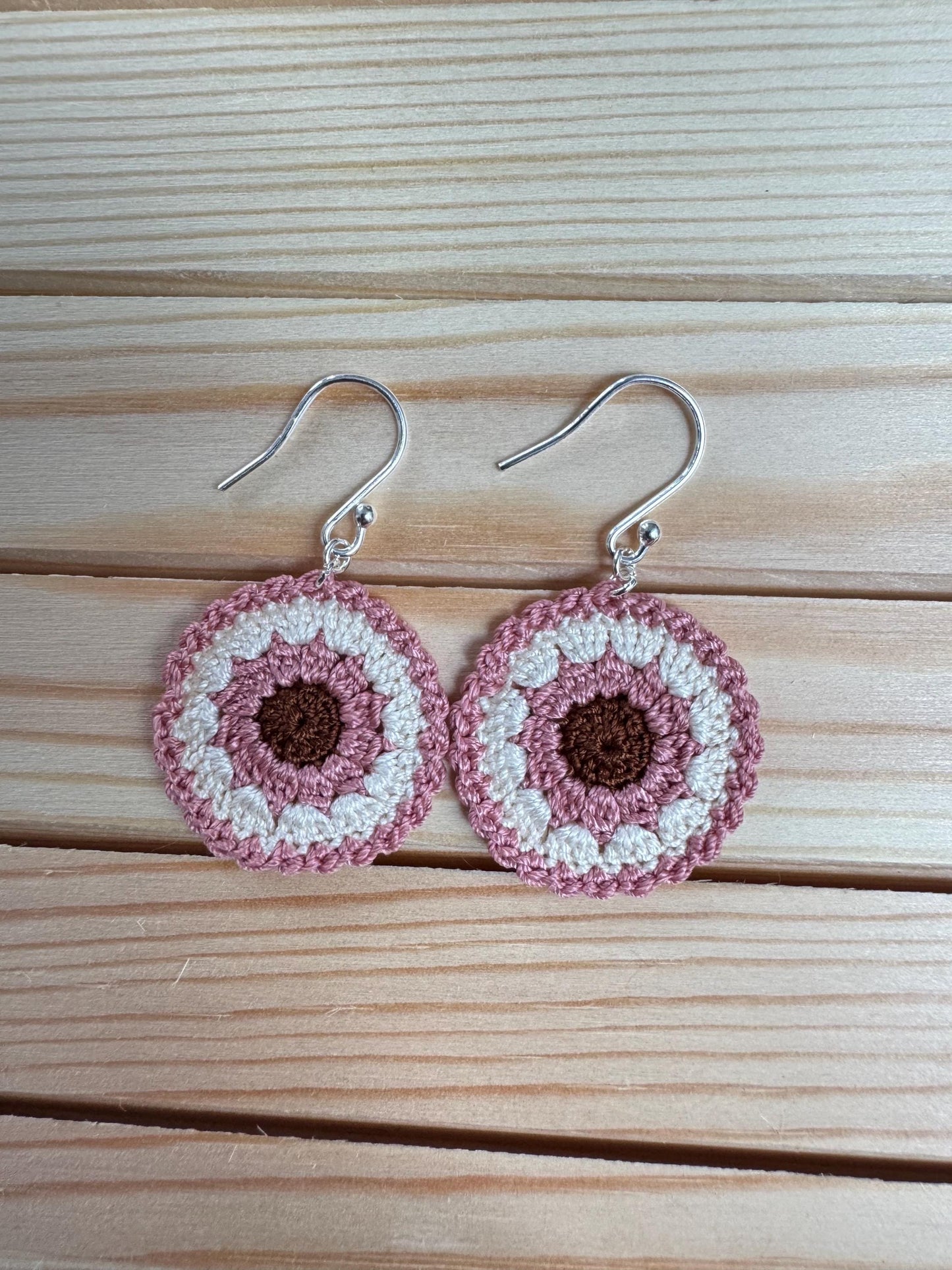 Crochet Sunflower Earrings – Two Colour Variations | Sterling Silver Hooks