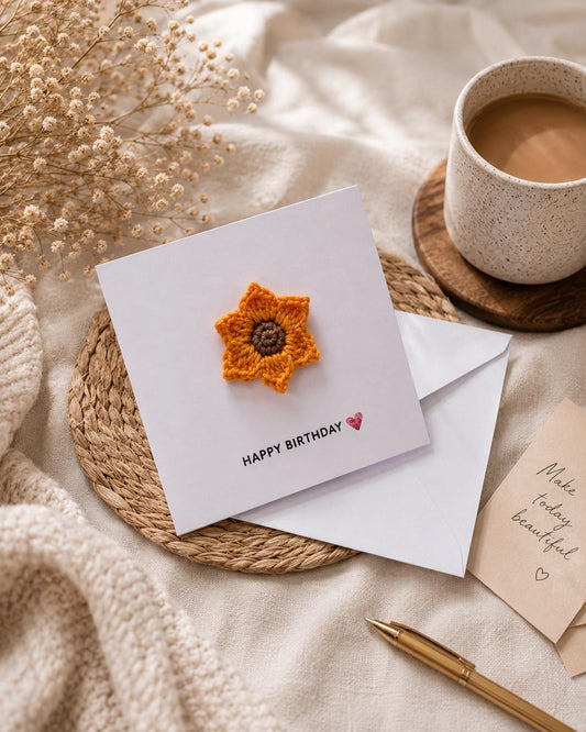 Crochet Sunflower Flower Card with Removable Keepsake Magnet, Handmade Floral Greeting __etsy:8152523113