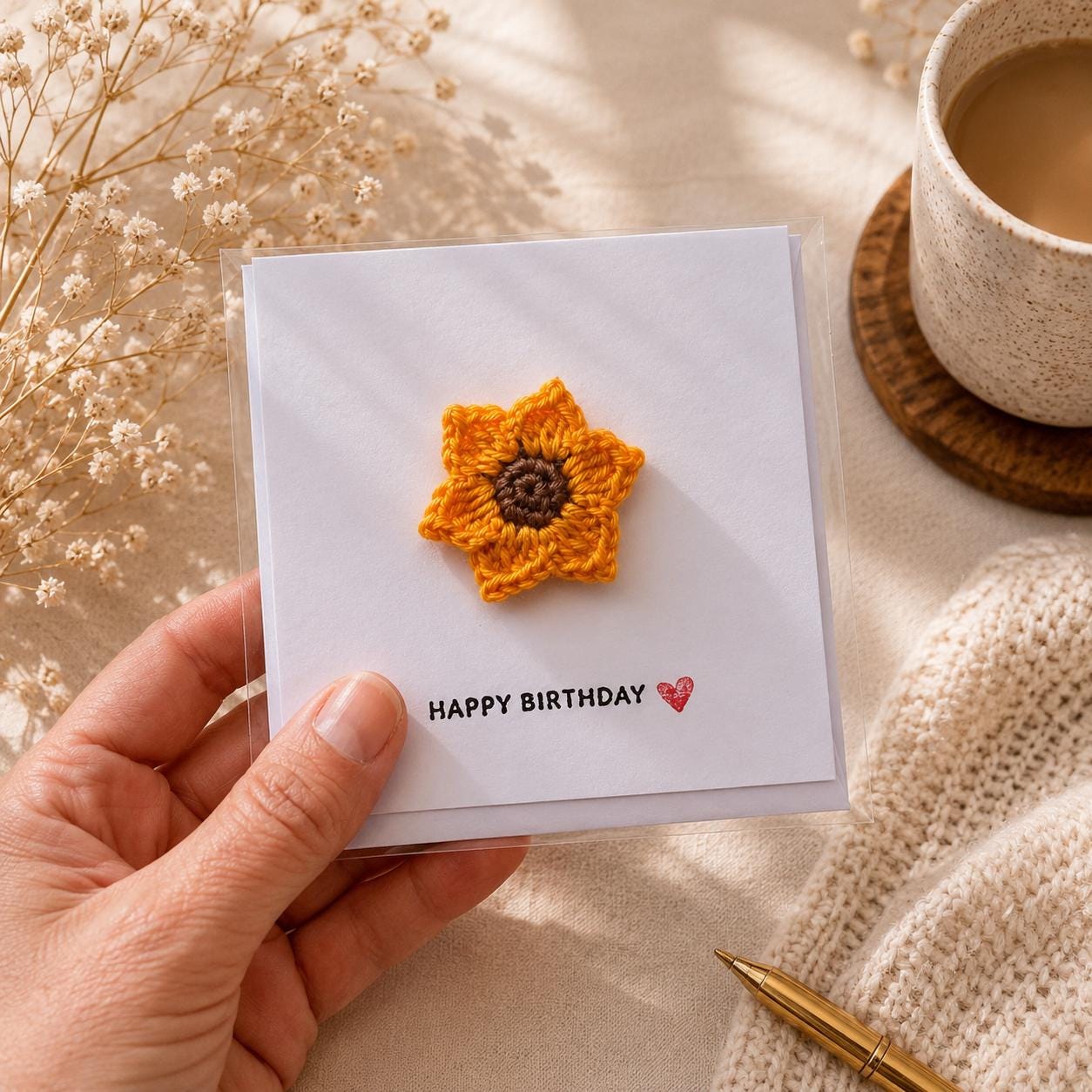 Crochet Sunflower Flower Card with Removable Keepsake Magnet, Handmade Floral Greeting __etsy:8104666704