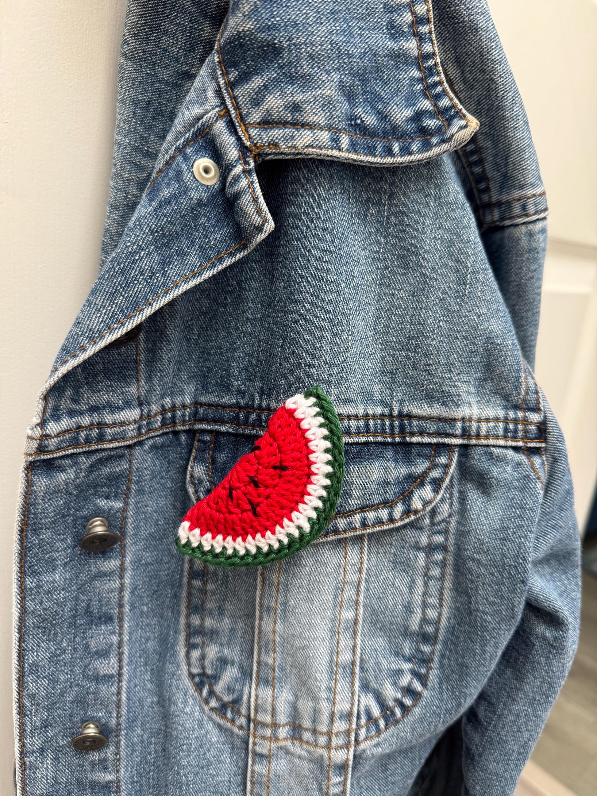 Crochet Watermelon Brooch – 100% Cotton Handmade Pin