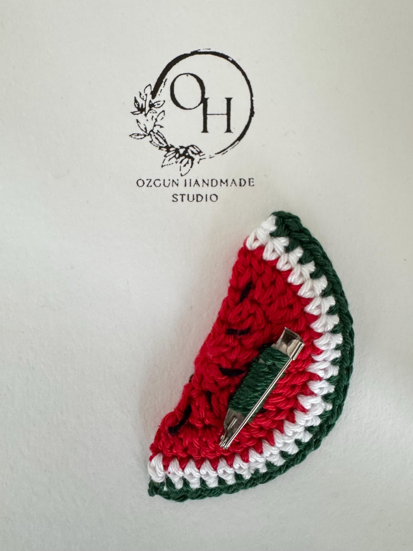 Crochet Watermelon Brooch – 100% Cotton Handmade Pin