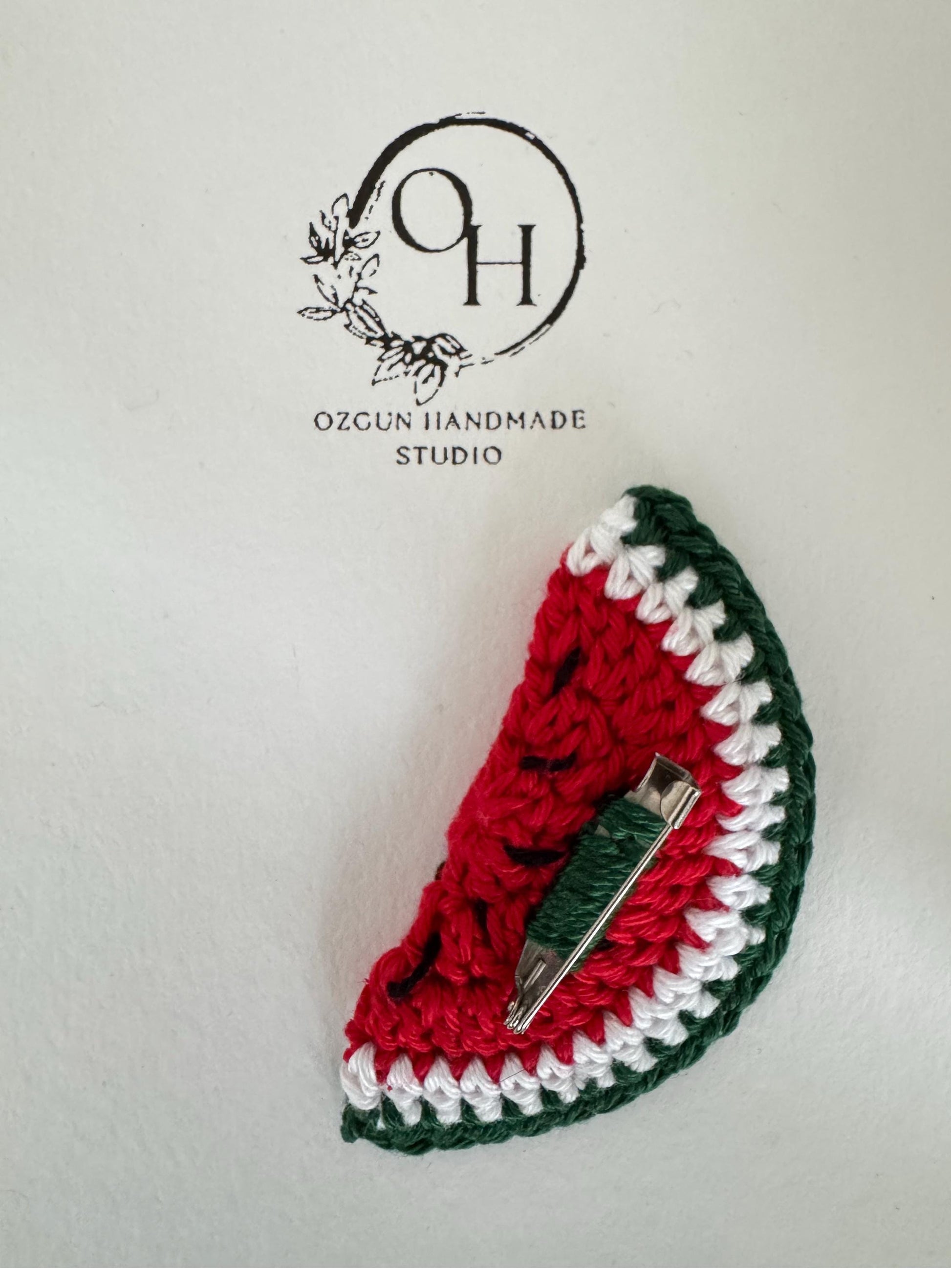 Crochet Watermelon Brooch – 100% Cotton Handmade Pin