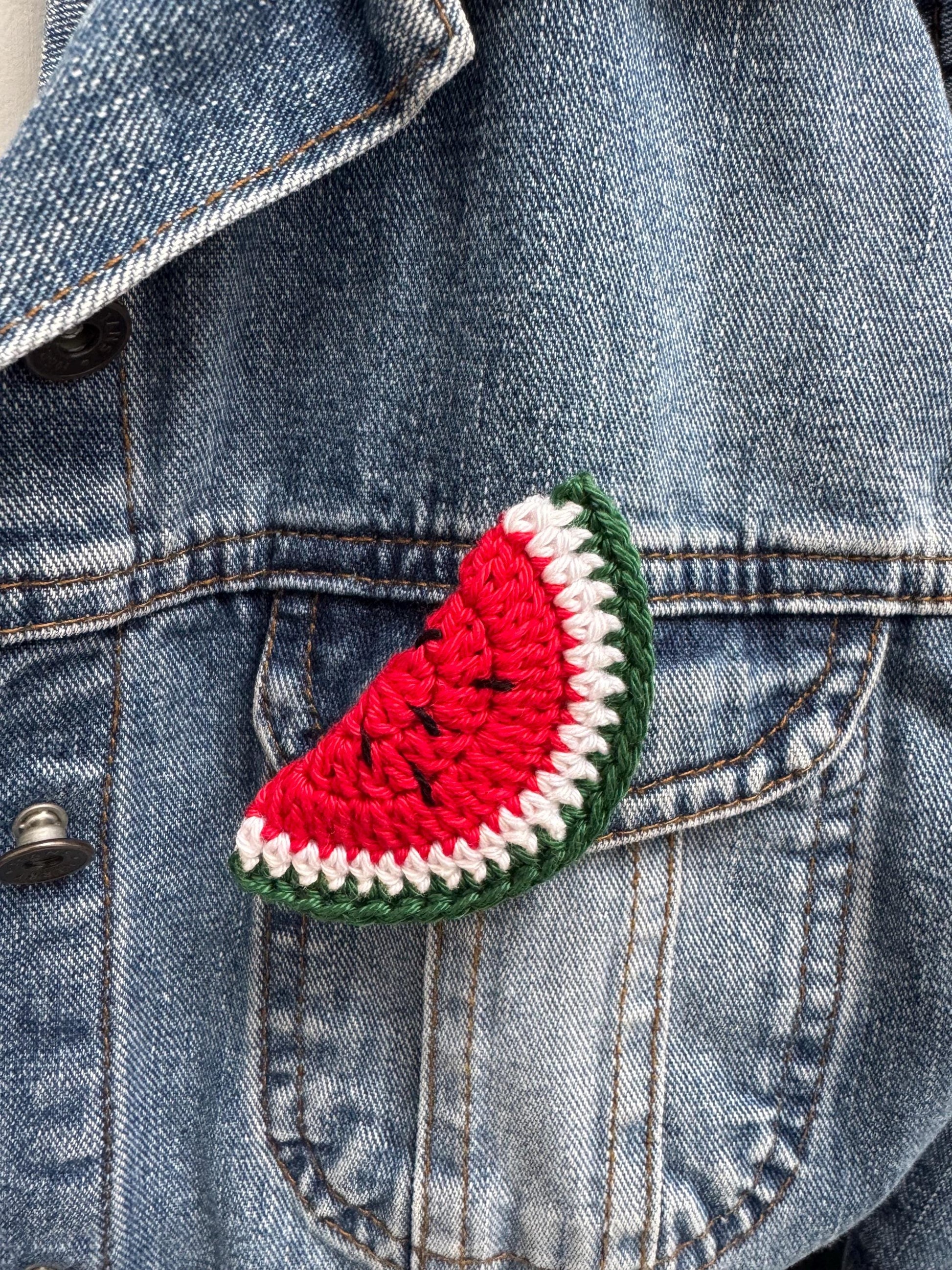 Crochet Watermelon Brooch – 100% Cotton Handmade Pin