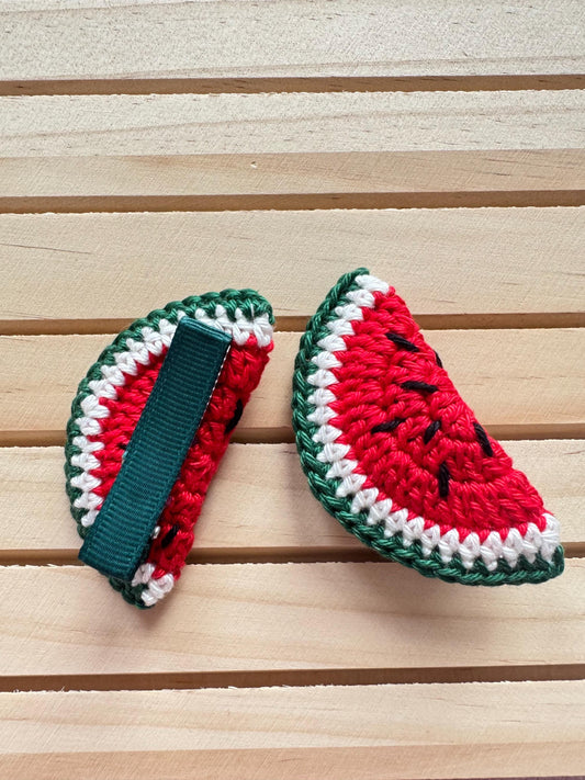 Crochet Watermelon Hair Clip: Handmade Cotton Summer Accessory