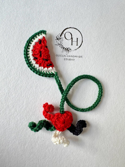 Crochet Watermelon Heart Bookmark: Palestinian Flag Colors, Car or Bag Charm