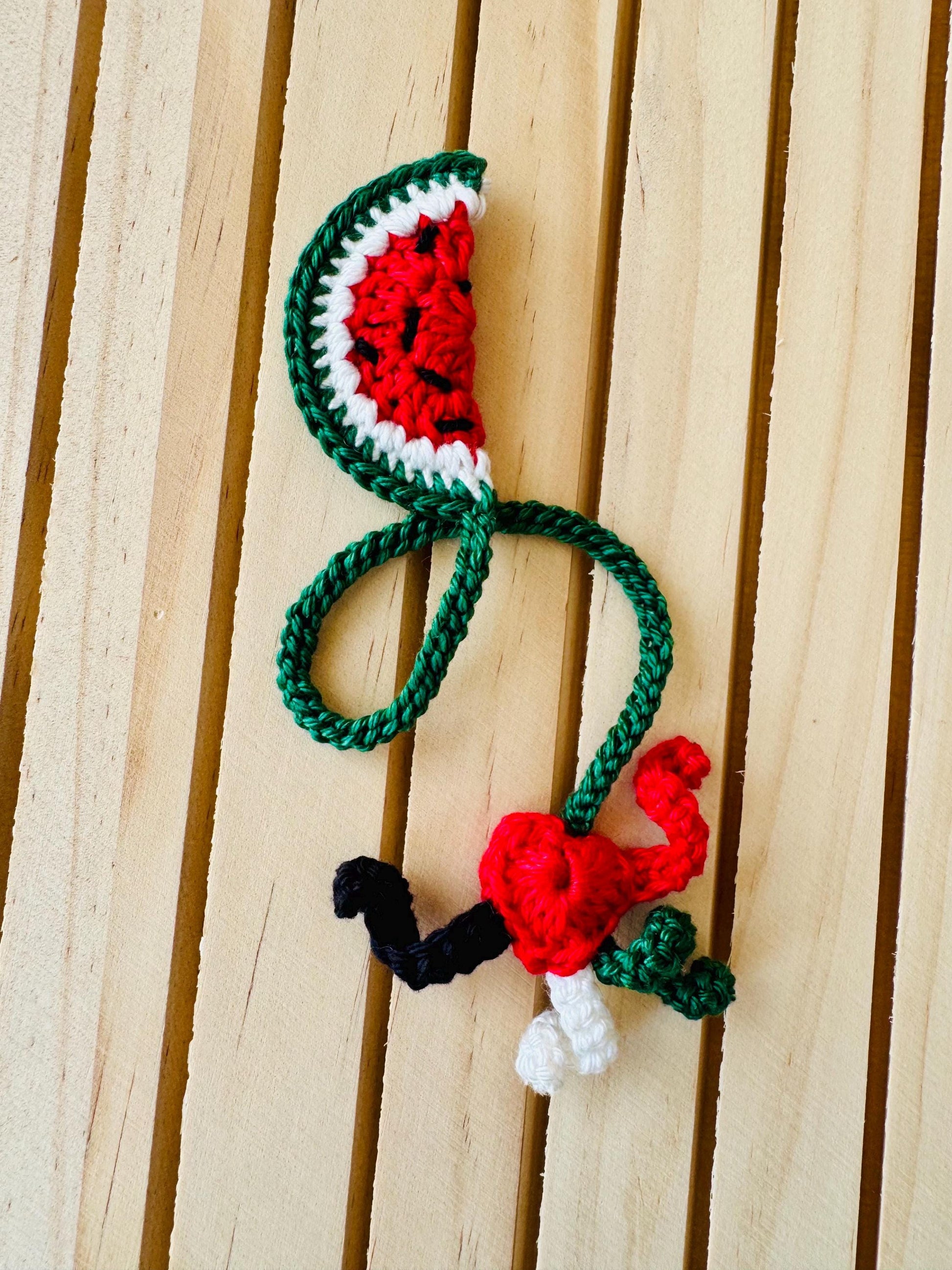 Crochet Watermelon Heart Bookmark: Palestinian Flag Colors, Car or Bag Charm