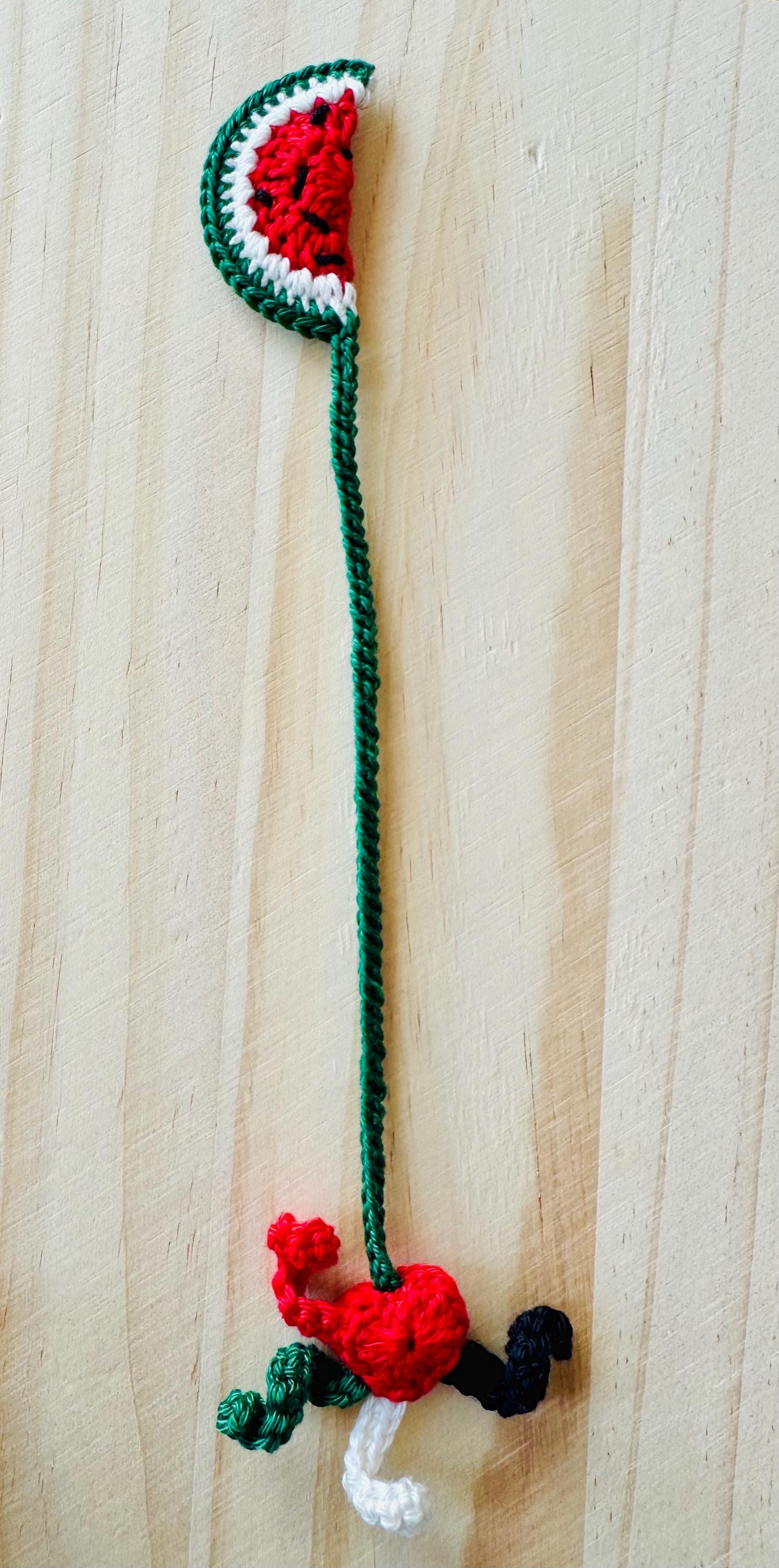 Crochet Watermelon Heart Bookmark: Palestinian Flag Colors, Car or Bag Charm