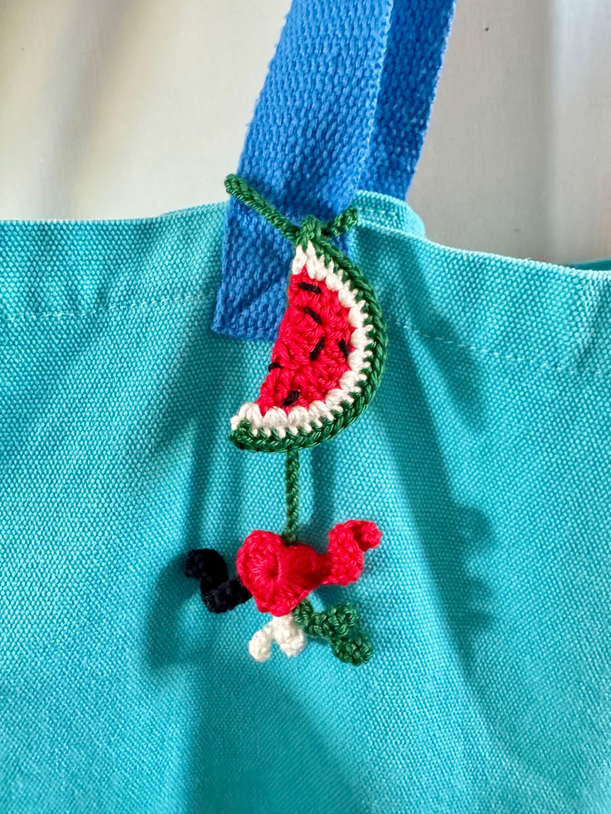 Crochet Watermelon Heart Bookmark: Palestinian Flag Colors, Car or Bag Charm