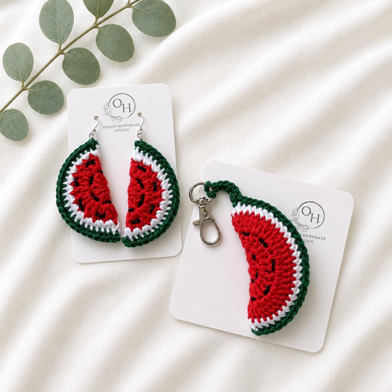 Crochet Watermelon Keychain, Cotton Fruit Bag Charm, Summer Accessory, Handmade keyring __etsy:8155399603