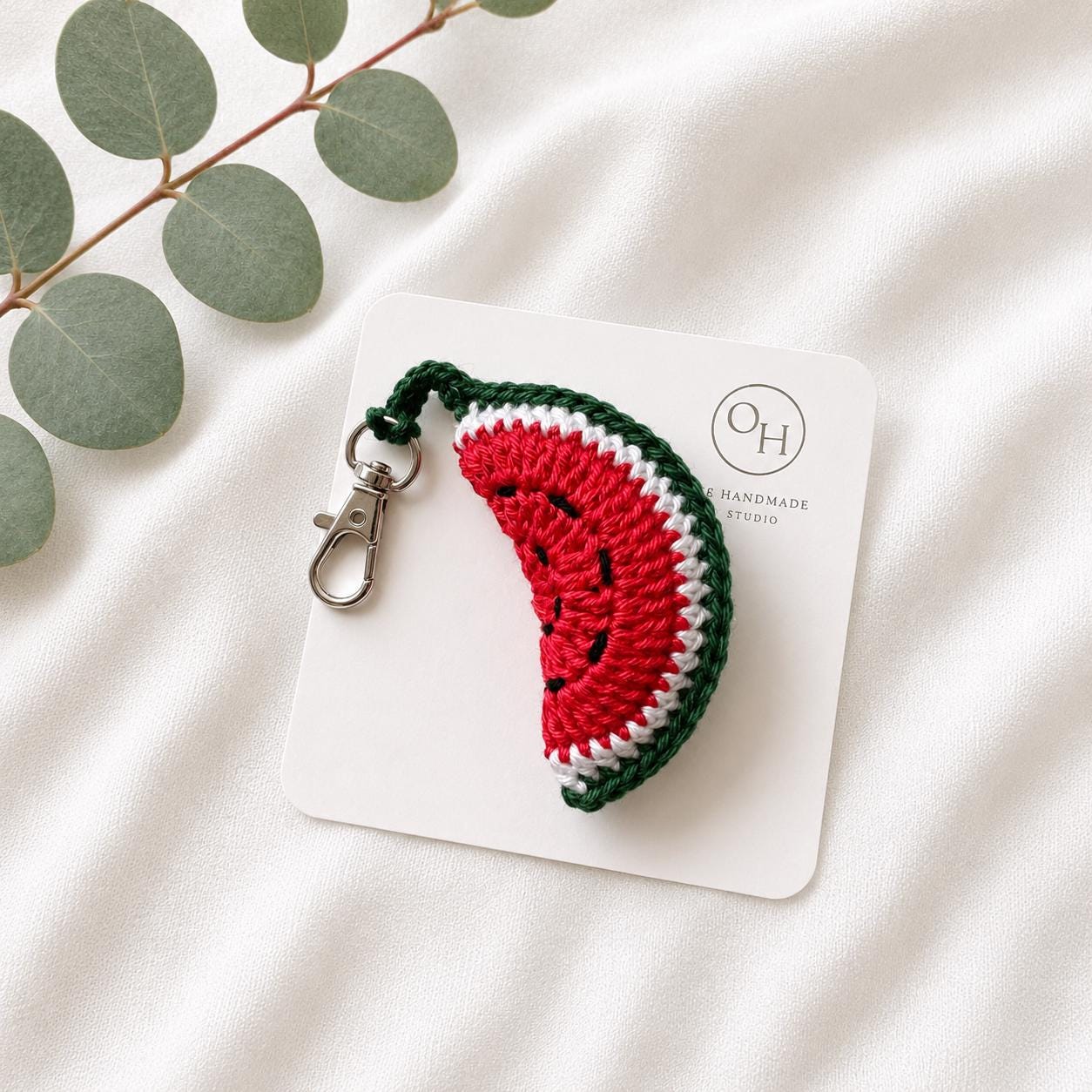 Crochet Watermelon Keychain, Cotton Fruit Bag Charm, Summer Accessory, Handmade keyring __etsy:8107482608