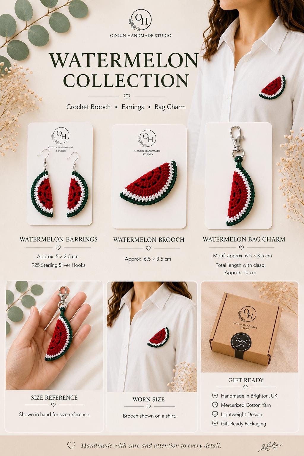 Crochet Watermelon Keychain, Cotton Fruit Bag Charm, Summer Accessory, Handmade keyring __etsy:8155439727