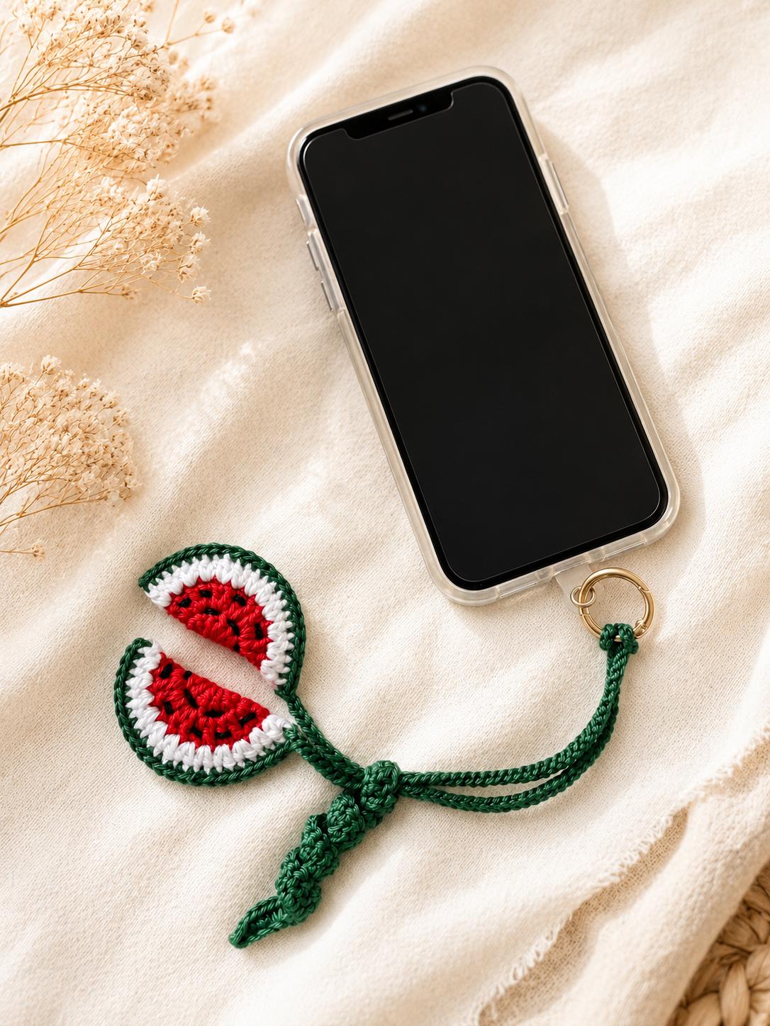 Crochet Watermelon Slice Charm, Handmade Fruit Phone Strap, Summer Accessory __etsy:8171771231