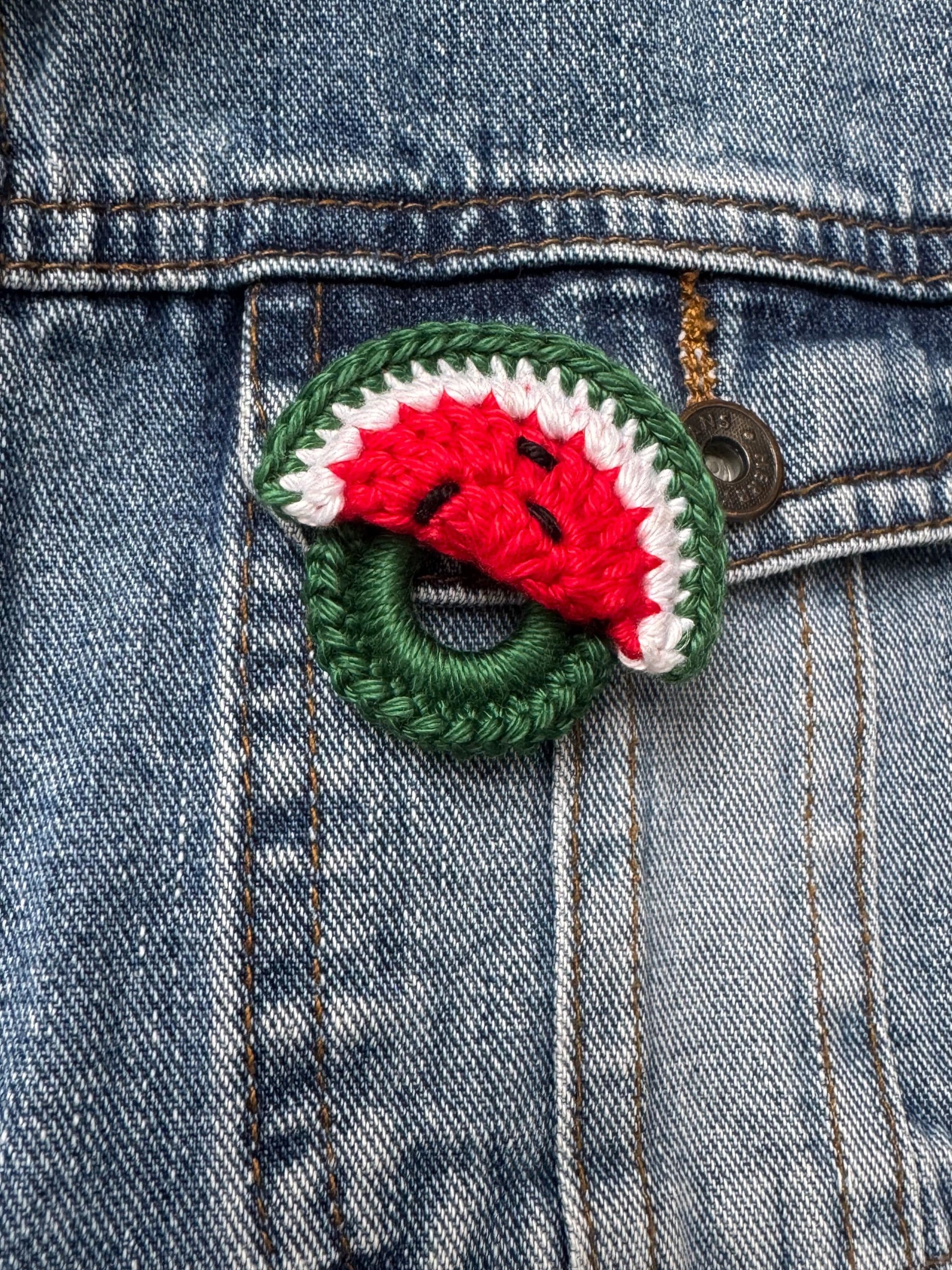 Crochet Watermelon Slice Glasses Holder Brooch, Crochet Fruit Pin, Summer Accessory