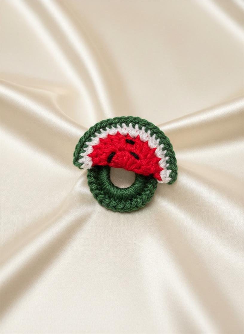 Crochet Watermelon Slice Glasses Holder Brooch, Crochet Fruit Pin, Summer Accessory