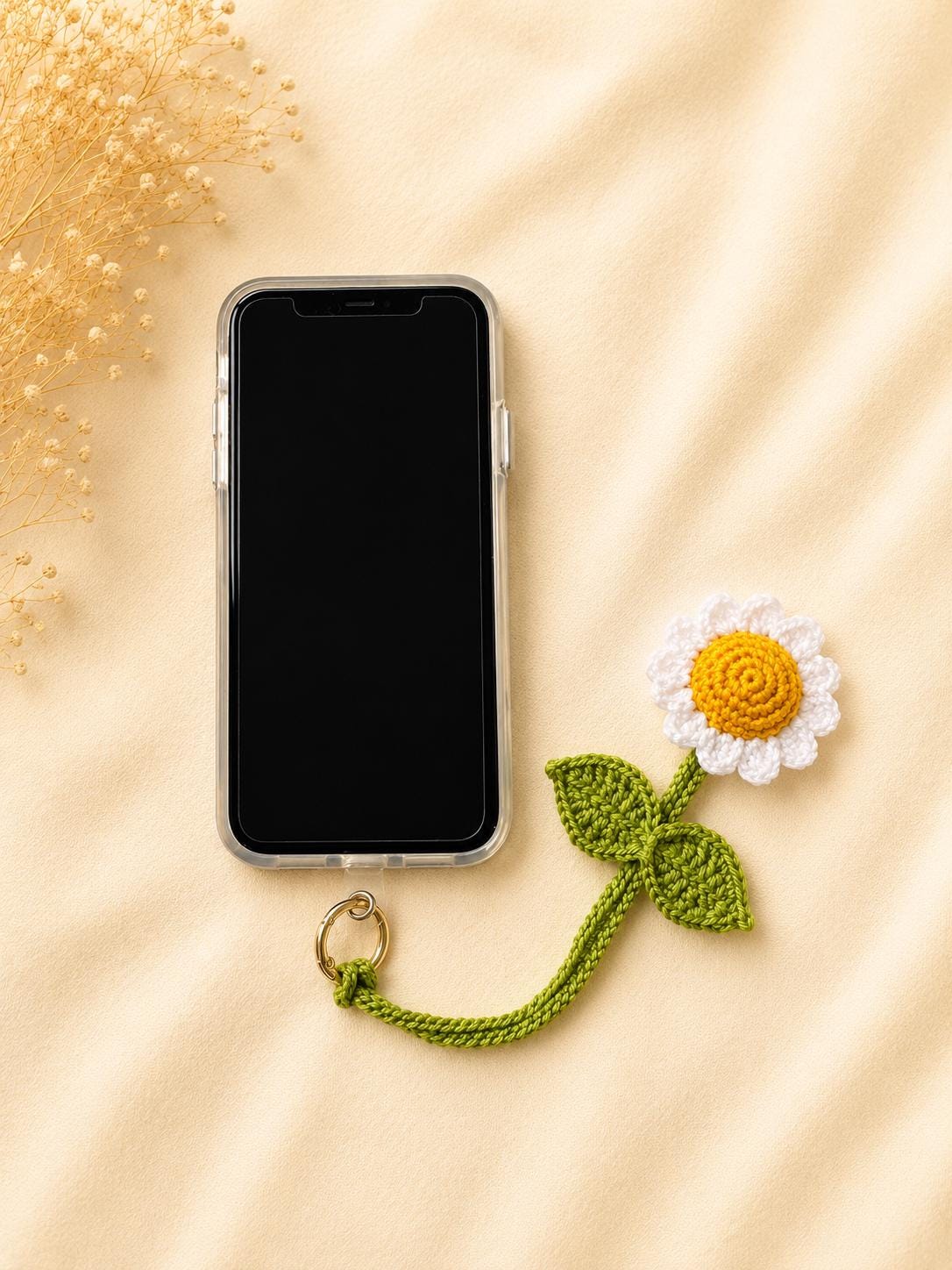 Crocheted Daisy Phone Charm, Handmade Flower Strap, Boho Summer Bag Accessory __etsy:8172077921