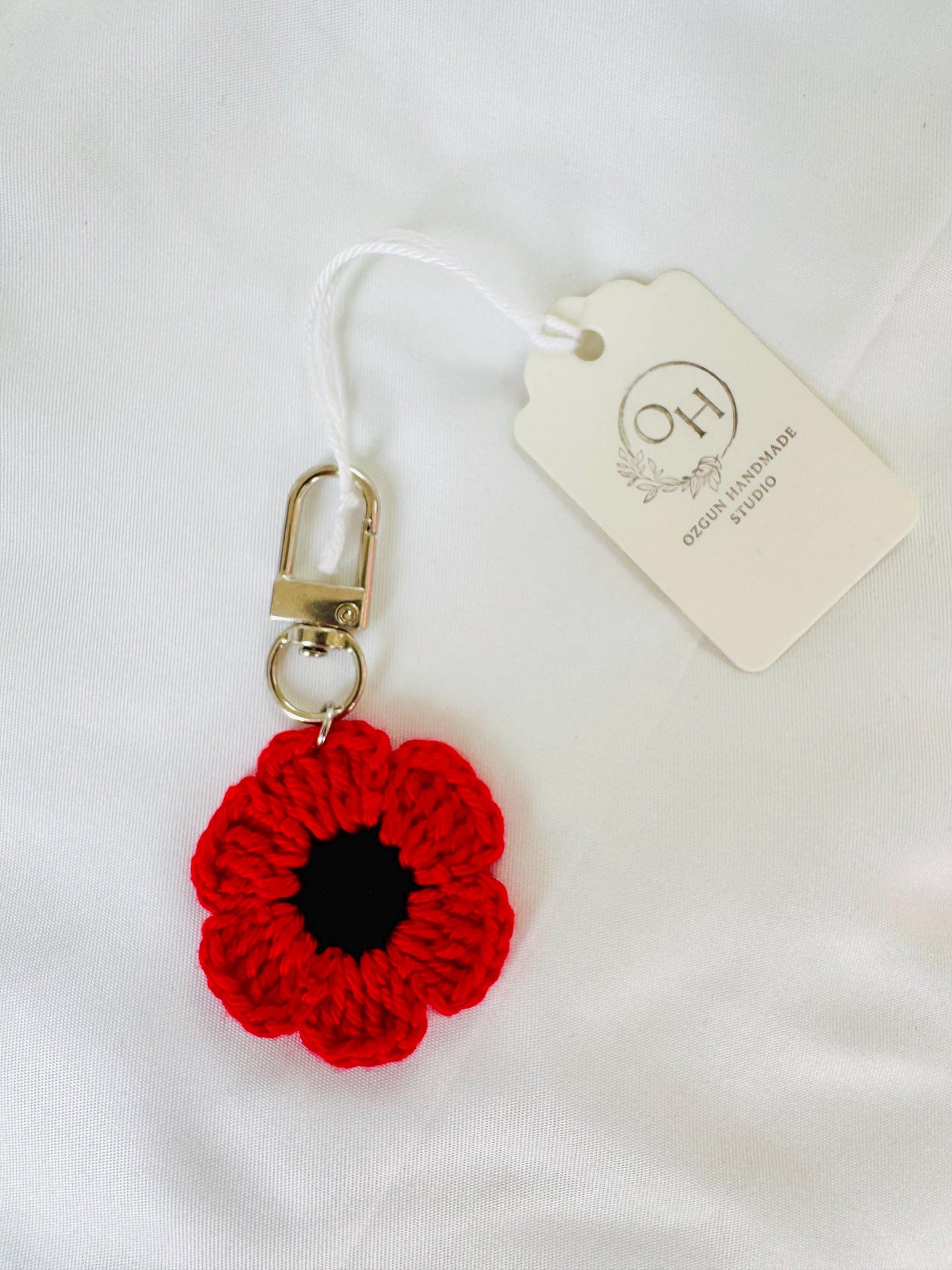 Crocheted Flower Bag Charm, Daisy Poppy Sunflower Zipper Pull, Cotton Yarn Keychain Accessory __etsy:8092195613