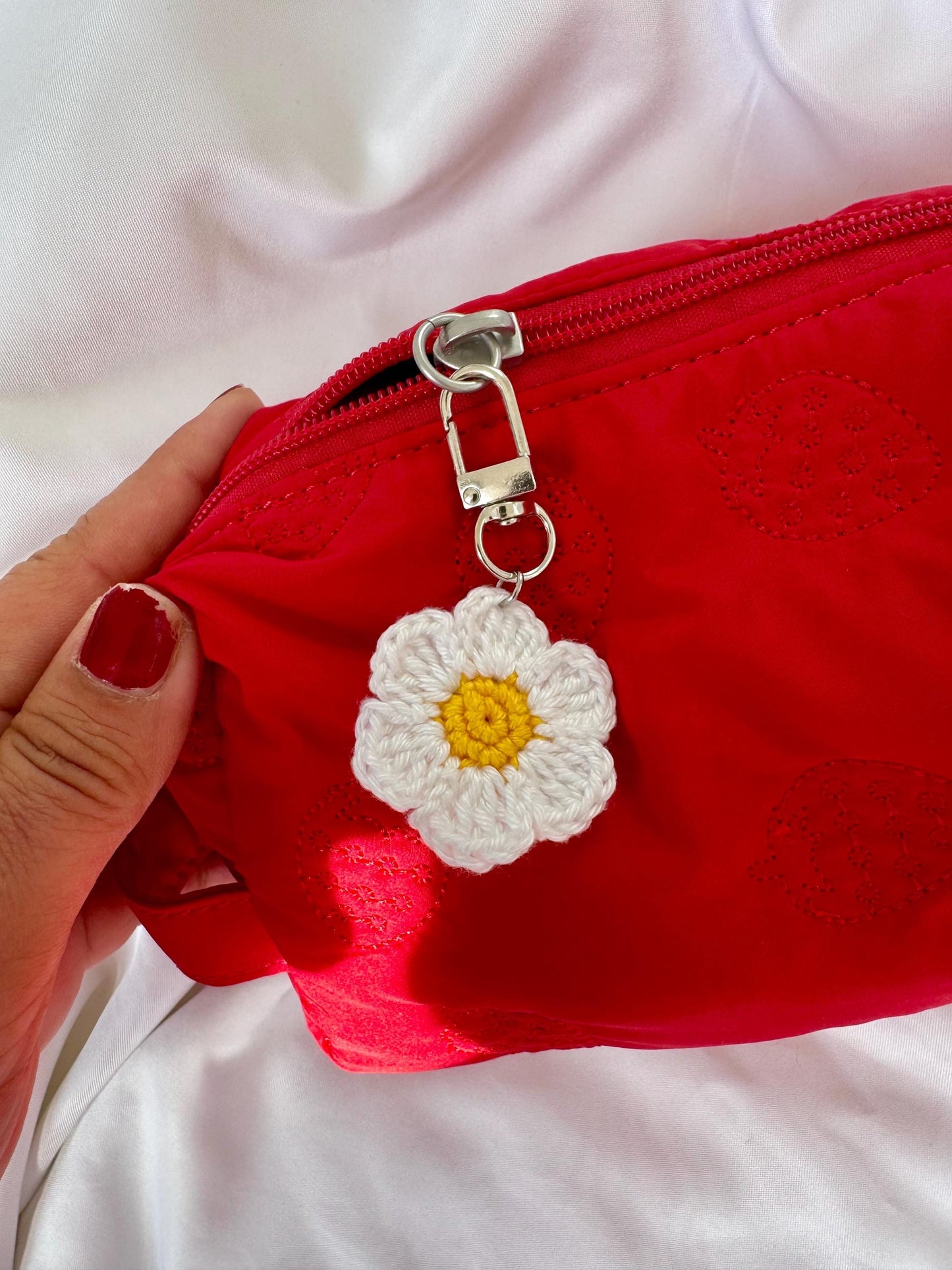 Crocheted Flower Bag Charm, Daisy Poppy Sunflower Zipper Pull, Cotton Yarn Keychain Accessory __etsy:8044282970