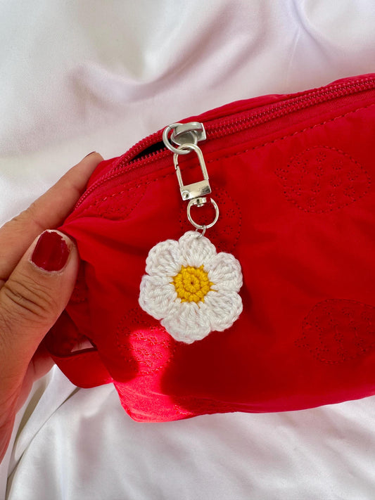 Crocheted Flower Bag Charm, Daisy Poppy Sunflower Zipper Pull, Cotton Yarn Keychain Accessory __etsy:8044282970