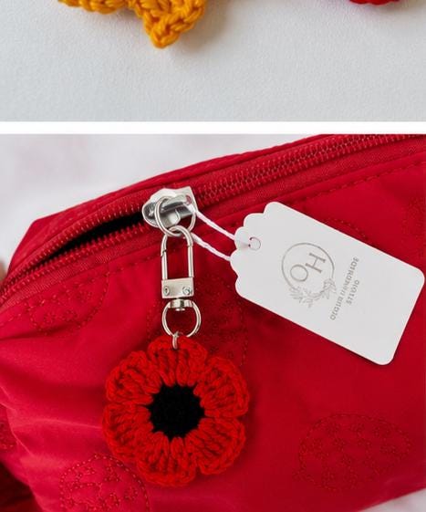 Crocheted Flower Bag Charm, Daisy Poppy Sunflower Zipper Pull, Cotton Yarn Keychain Accessory __etsy:8092195339