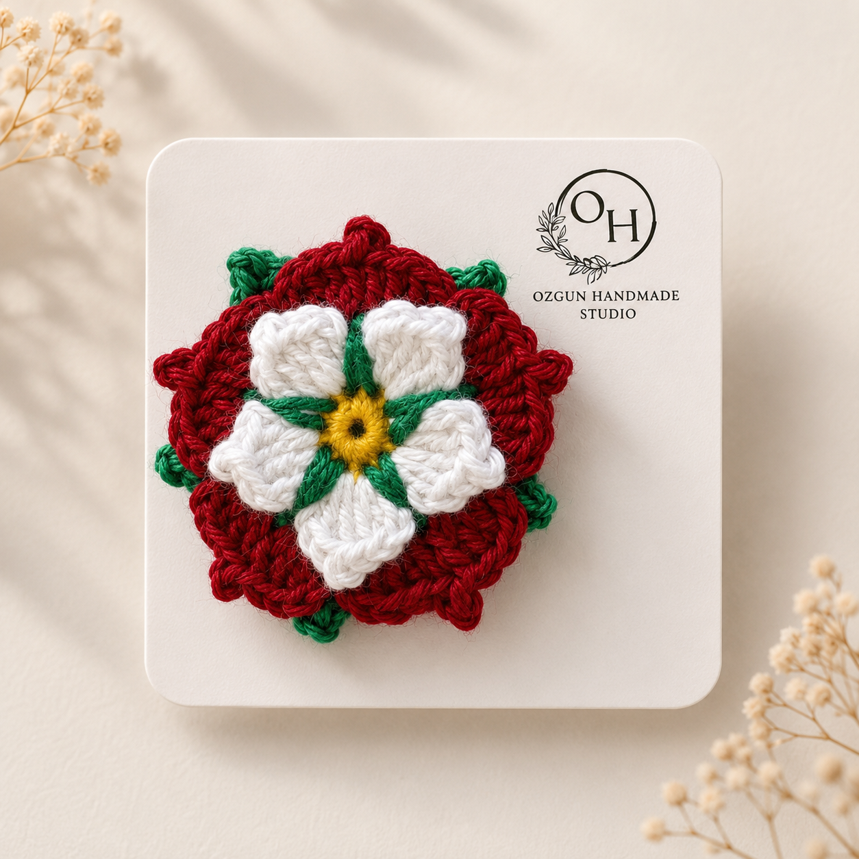 Handmade Crochet Tudor Rose Brooch
