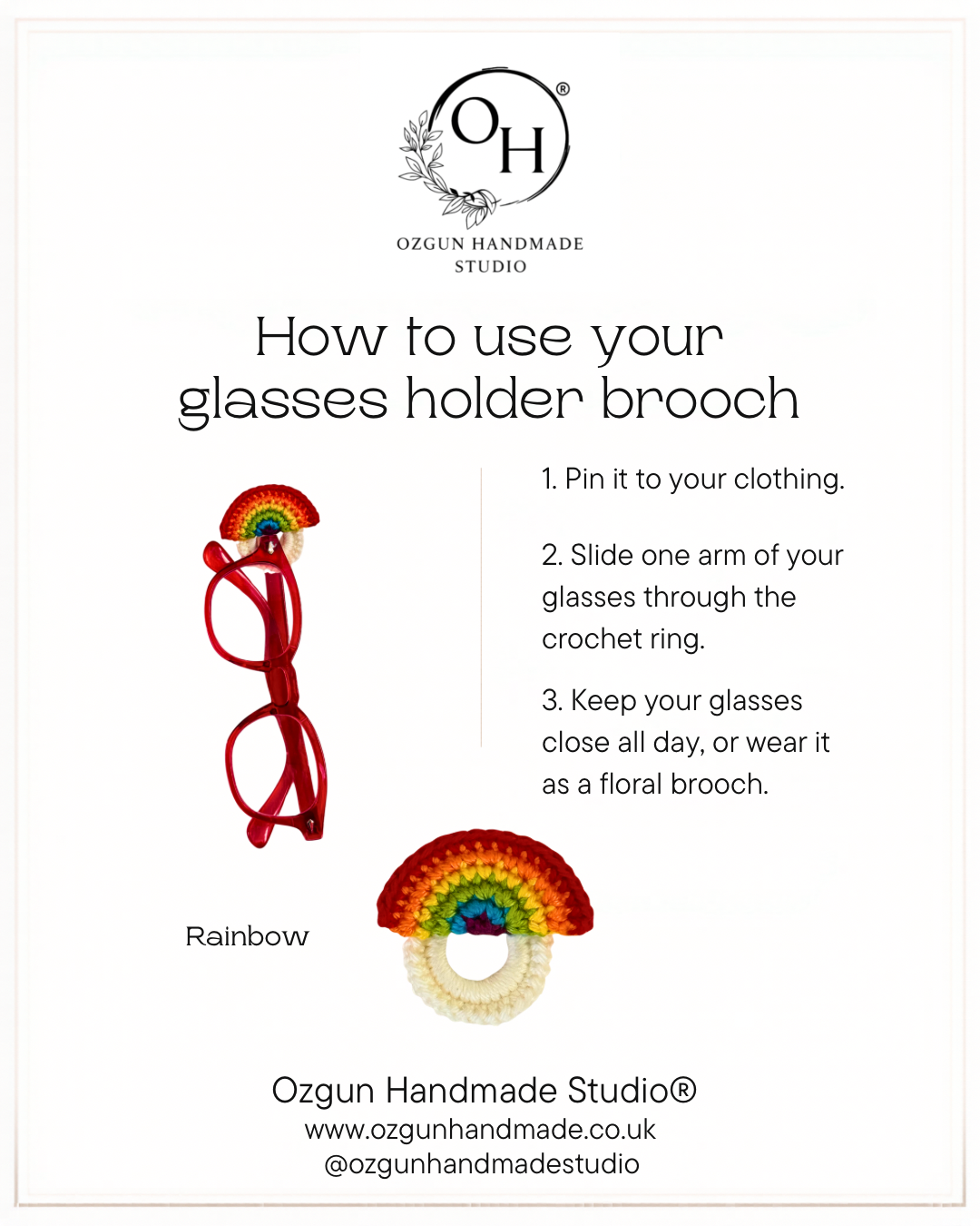 Crochet Cherry Glasses Holder Brooch, Handmade Eyeglass Pin Accessory, Mercerized Cotton Yarn