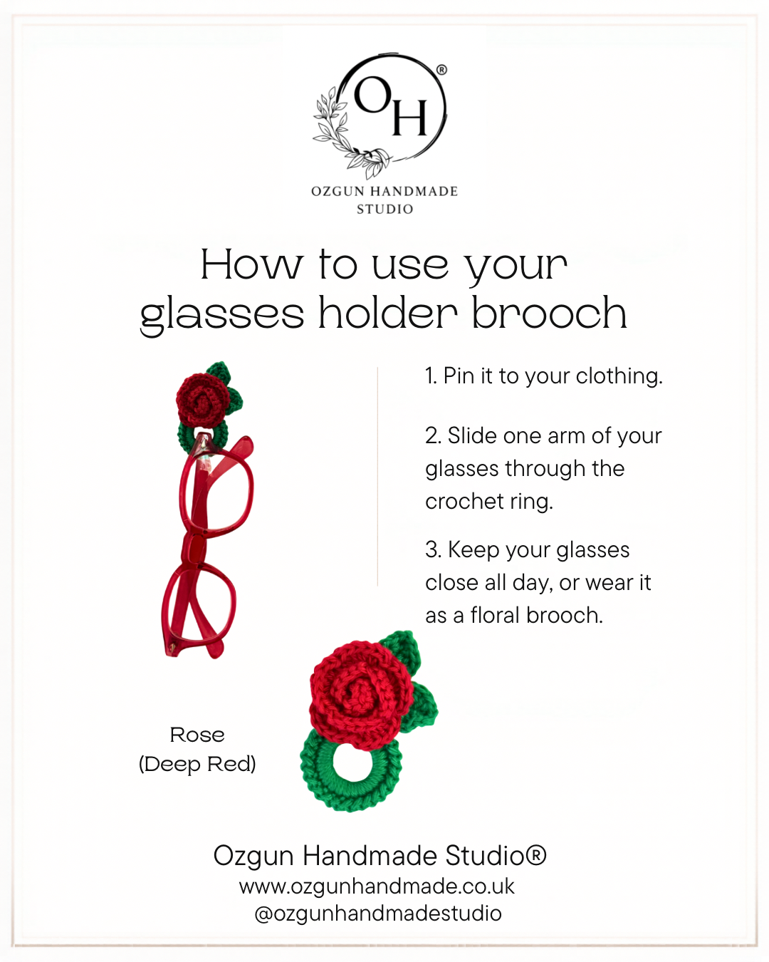 Crochet Cherry Glasses Holder Brooch, Handmade Eyeglass Pin Accessory, Mercerized Cotton Yarn