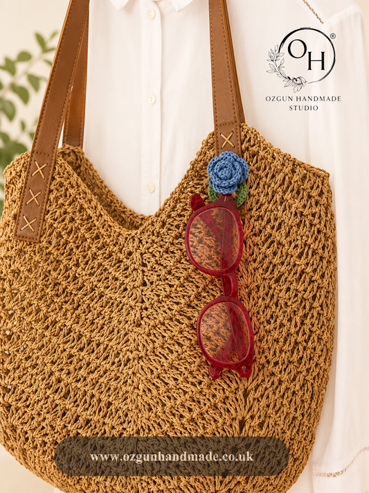 Crochet Rose Eye Glasses Holder Brooch – Hidden Loop Floral Eyeglass Holder