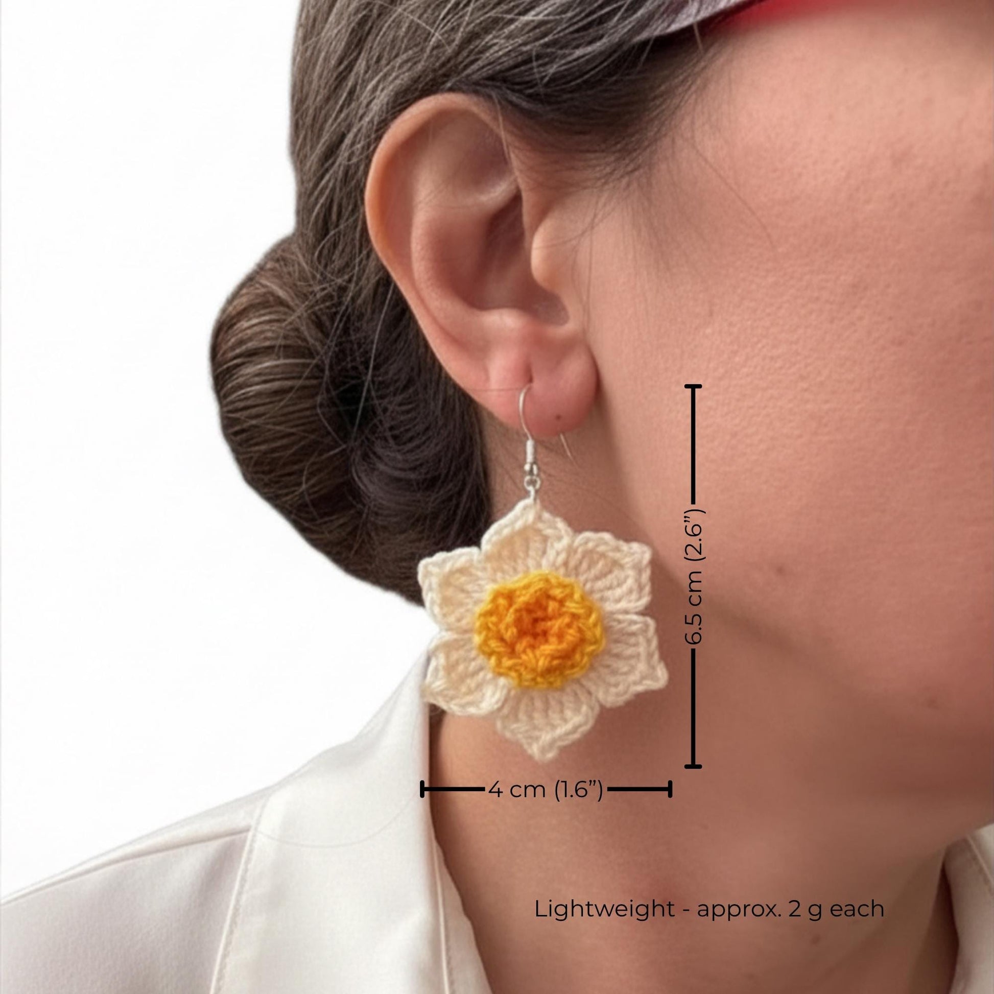 Daffodil Crochet Earrings, Sterling Silver Hooks, Floral Jewelry, Choose Colour __etsy:7932654656