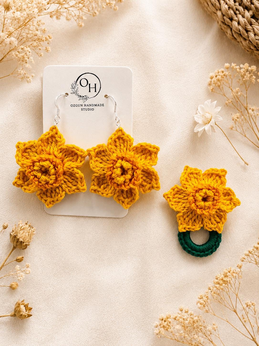 Daffodil Crochet Earrings, Sterling Silver Hooks, Floral Jewelry, Choose Colour __etsy:8102406561