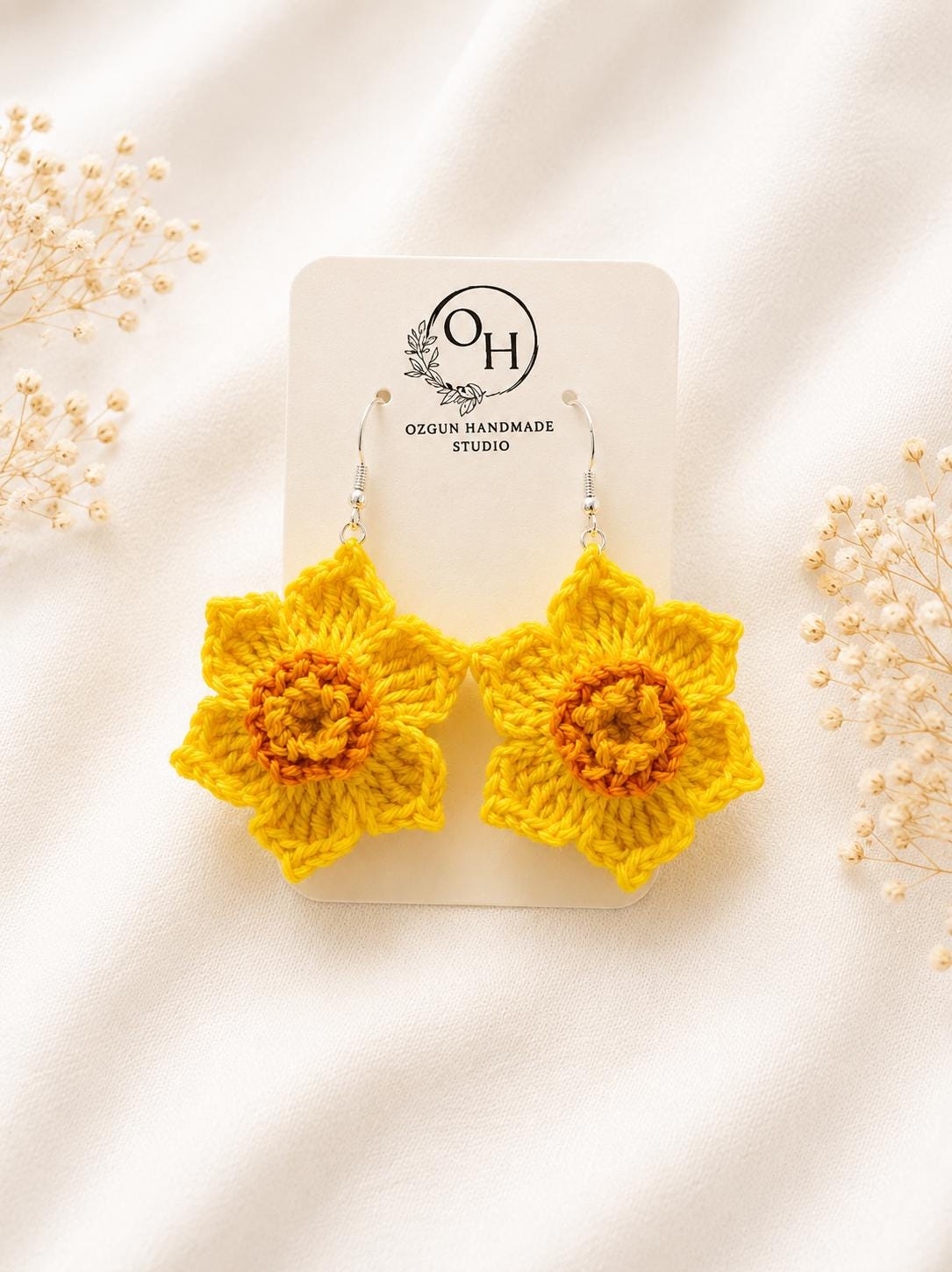 Daffodil Crochet Earrings, Sterling Silver Hooks, Floral Jewelry, Choose Colour __etsy:8102434609