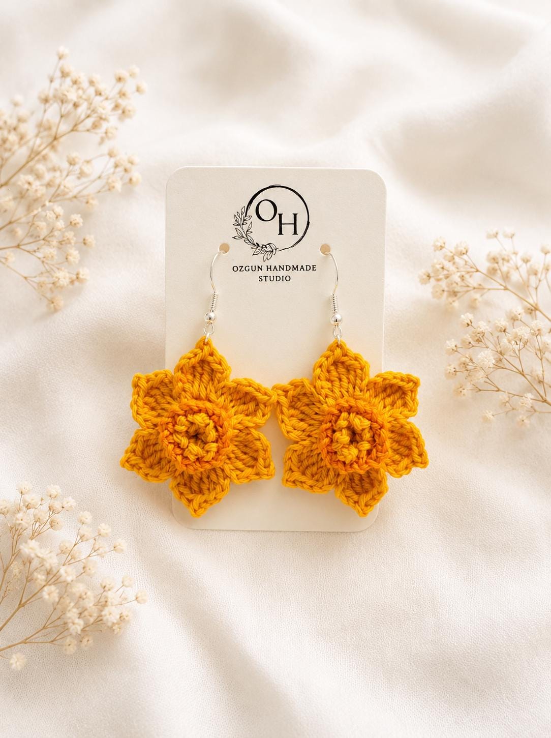 Daffodil Crochet Earrings, Sterling Silver Hooks, Floral Jewelry, Choose Colour __etsy:8054521352