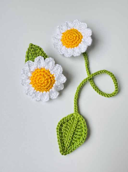Daisy Crochet Brooch + Bookmark Set – Handmade Floral Gift, Nature Inspired, UK Made