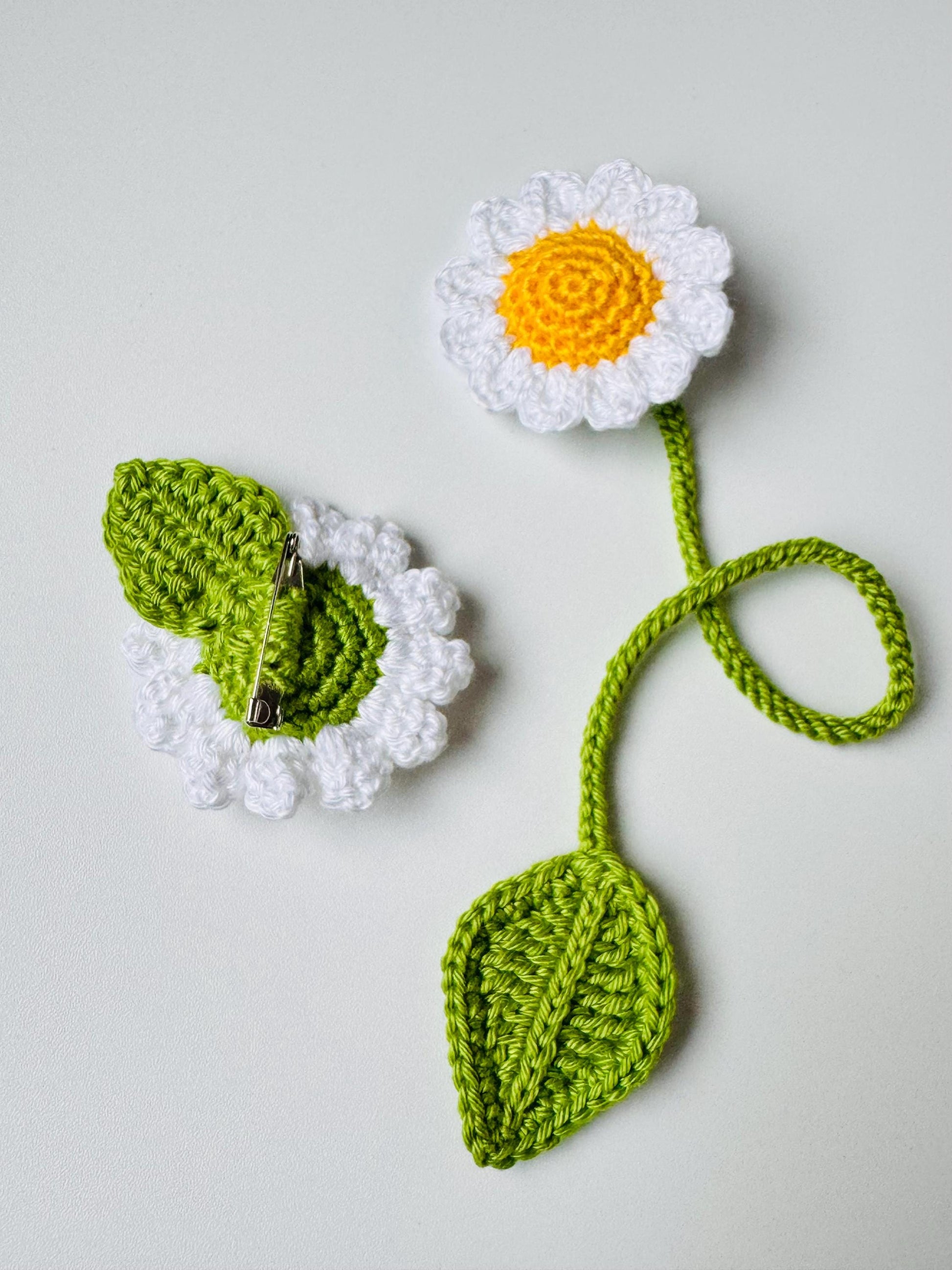 Daisy Crochet Brooch + Bookmark Set – Handmade Floral Gift, Nature Inspired, UK Made