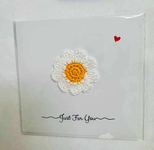 Daisy Greeting Card - Just For You - Blank Inside - Handmade Crochet