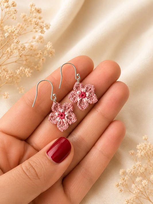 Dusty Pink Micro Crochet Flower Earrings, Sterling Silver Gold Filled Hooks, Botanical Jewelry __etsy:8074042466