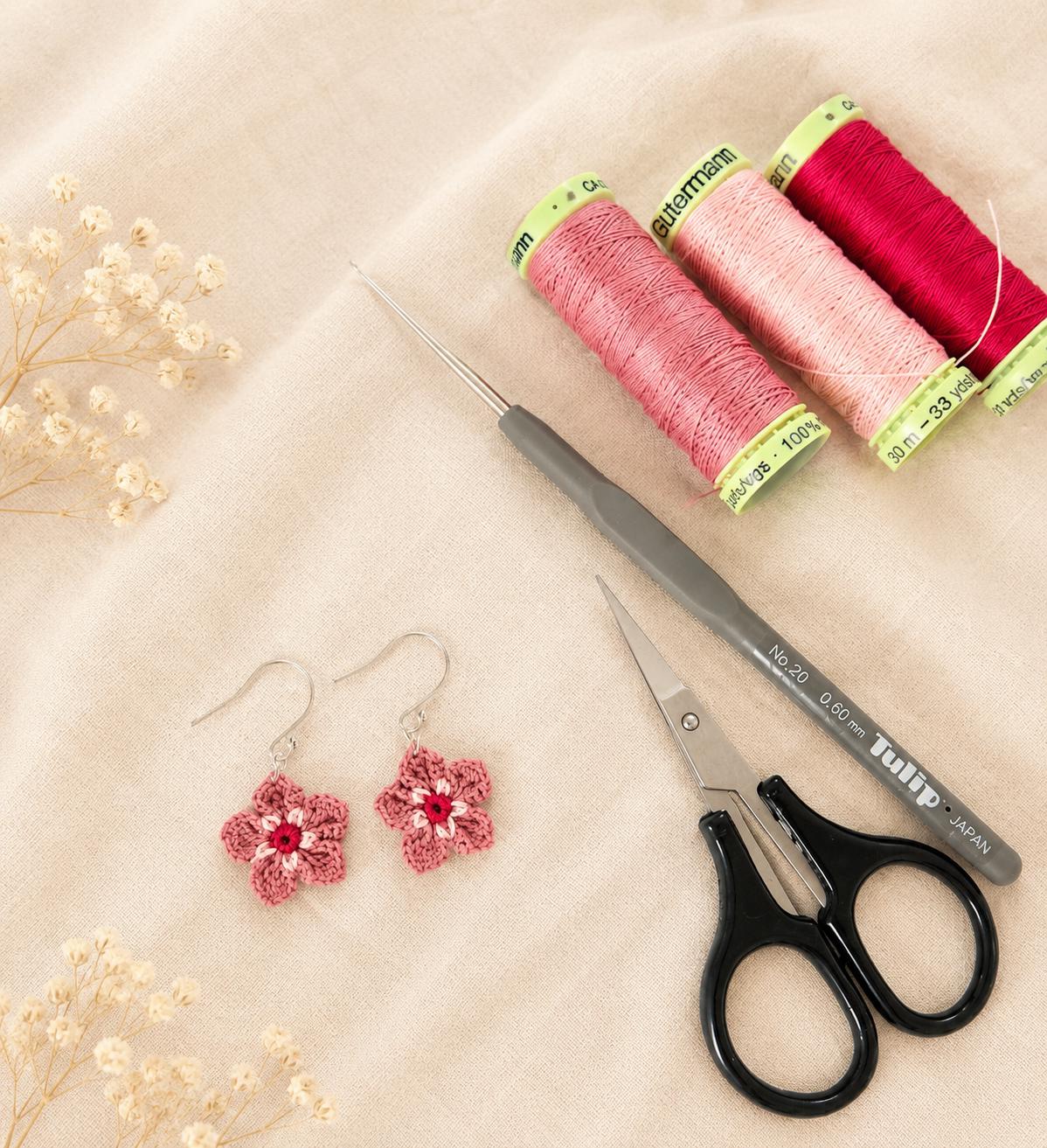Dusty Pink Micro Crochet Flower Earrings, Sterling Silver Gold Filled Hooks, Botanical Jewelry __etsy:8122002109