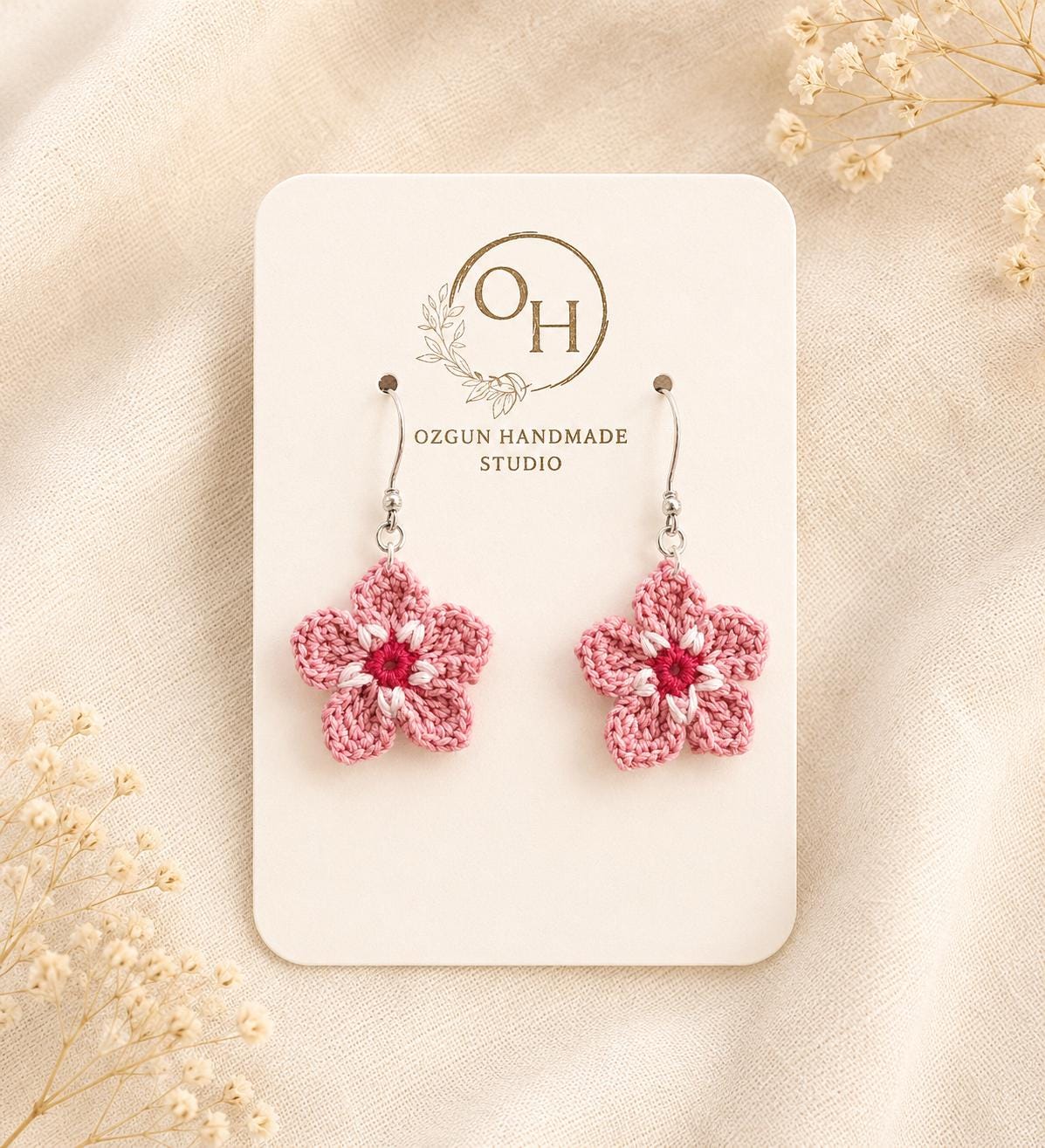 Dusty Pink Micro Crochet Flower Earrings, Sterling Silver Gold Filled Hooks, Botanical Jewelry __etsy:8074063570