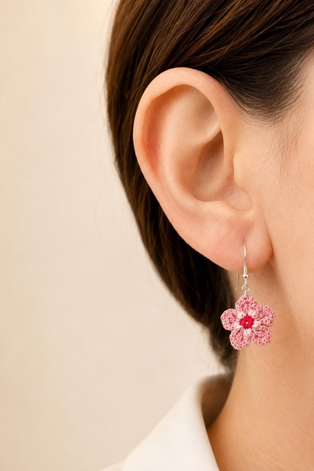 Dusty Pink Micro Crochet Flower Earrings, Sterling Silver Gold Filled Hooks, Botanical Jewelry __etsy:8121976225